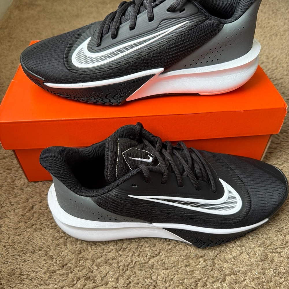 Nike Precision VII 7 White Black Basketball Shoes Sneakers FN4322-005 - Men’s 9